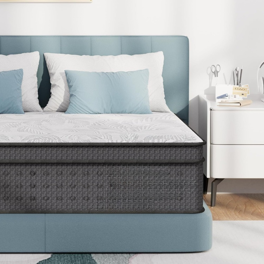 Mattress 14 inch, Medium Firm Hybrid Mattresses with Cooling Gel Memory Foam, King Mattress in a Box, Independent Spring