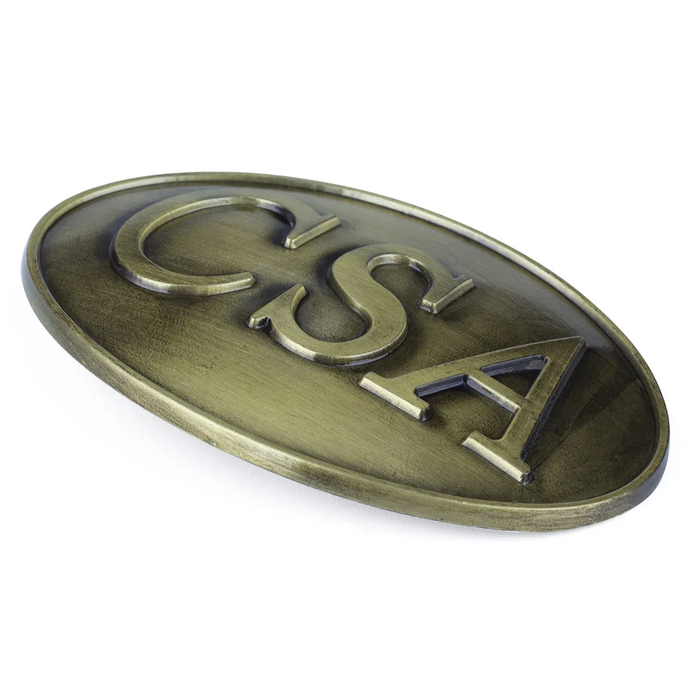 หัวเข็มขัด CSA ตัวอักษรสีบรอนซ์อุปกรณ์เสริมกางเกงยีนส์ลำลอง