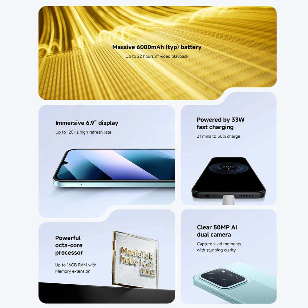 【Weltpremiere】POCO C85 Global Version Smartphone 128/256 GB Helio G81-Ultra 6000 mAh Akku 6,9-Zoll-Display 50 MP Kamera 33 W NFC