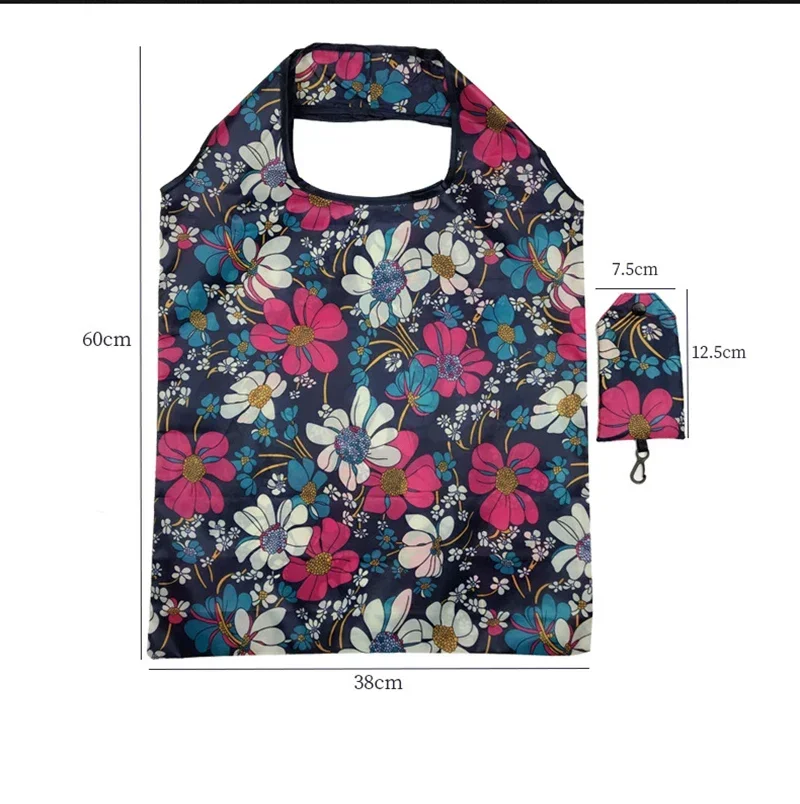 Bolsas de almacenamiento de compras plegables, bolsos de comestibles reutilizables y ecológicos con estampado, bolsa de compras de supermercado de gran capacidad, 1 Uds.