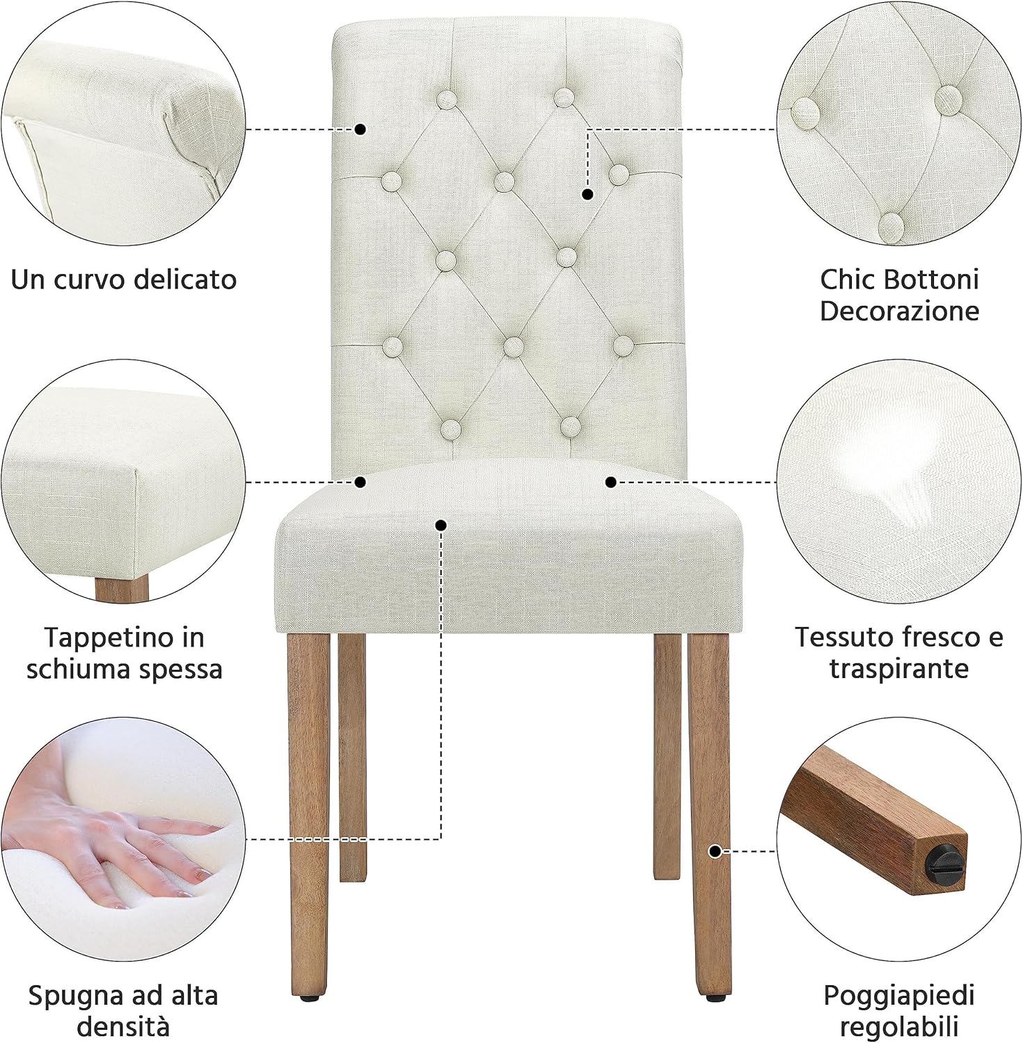 Dining Chairs Set of 2 Upholstered Dining Chairs Kitchen Chairs with Back Padded Dining Chair for Home, Kitchen, Resta