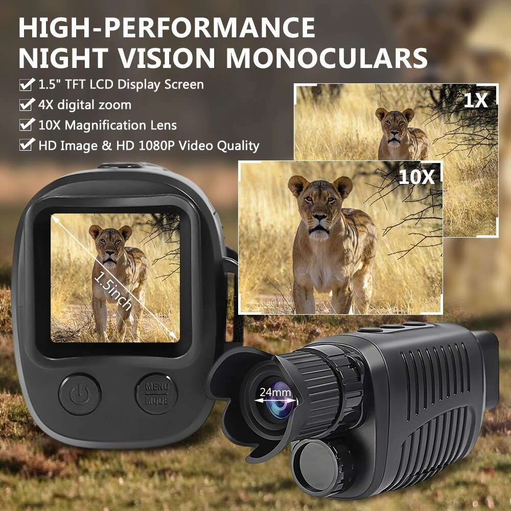 Dispositivo de visión nocturna Monocular HD infrarrojo, telescopio de caza con Zoom Digital 5x, para exteriores, oscuridad completa, telescopio de largo alcance de 300M