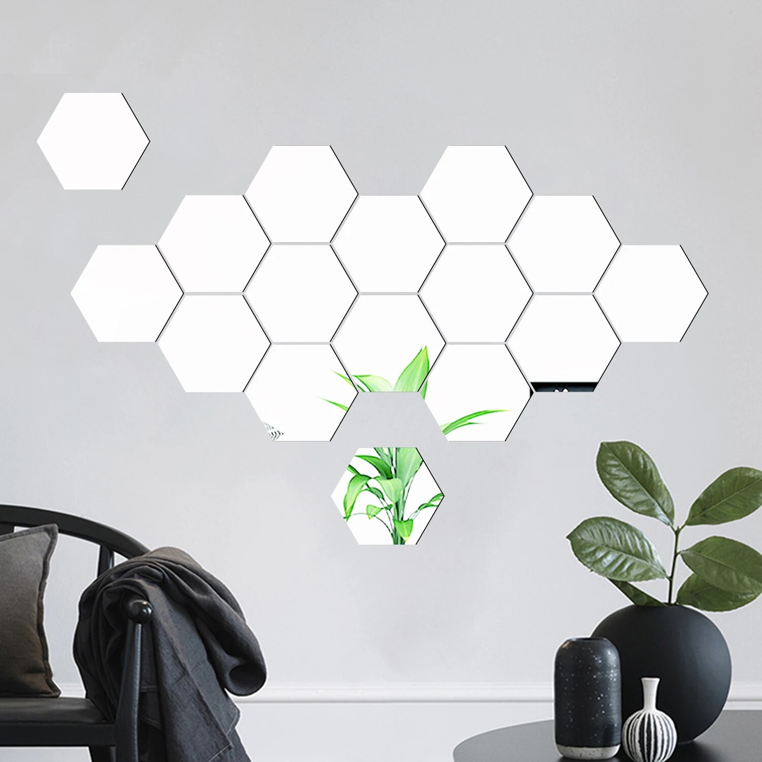 12 Pçs/lote Geométrico Sólido Espelho Hexagonal Adesivos de Parede DIY Com Adesivo Embutido e Decoração de Casa Removível