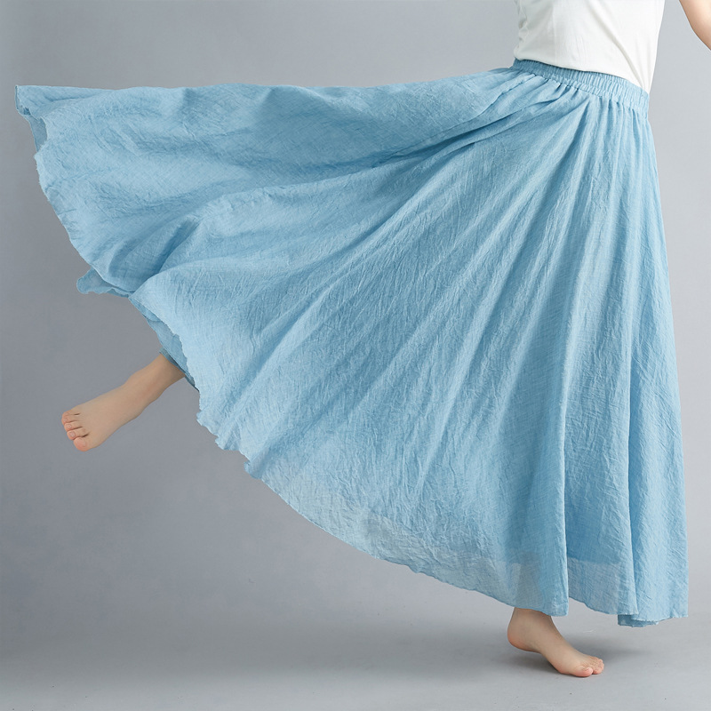 Robe littéraire en coton et lin pour fille Mori, 28 couleurs, taille élastique, jupe d'extension trapèze, couleur unie, Style ethnique, jupes longues pour femmes