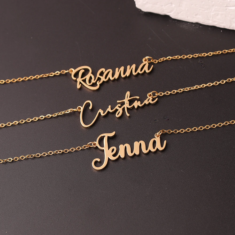 Collar con nombre personalizado para mujer, colgante con letra cursiva personalizada, joyería de acero inoxidable, Gargantilla de cadena para hombre, Collar personalizado