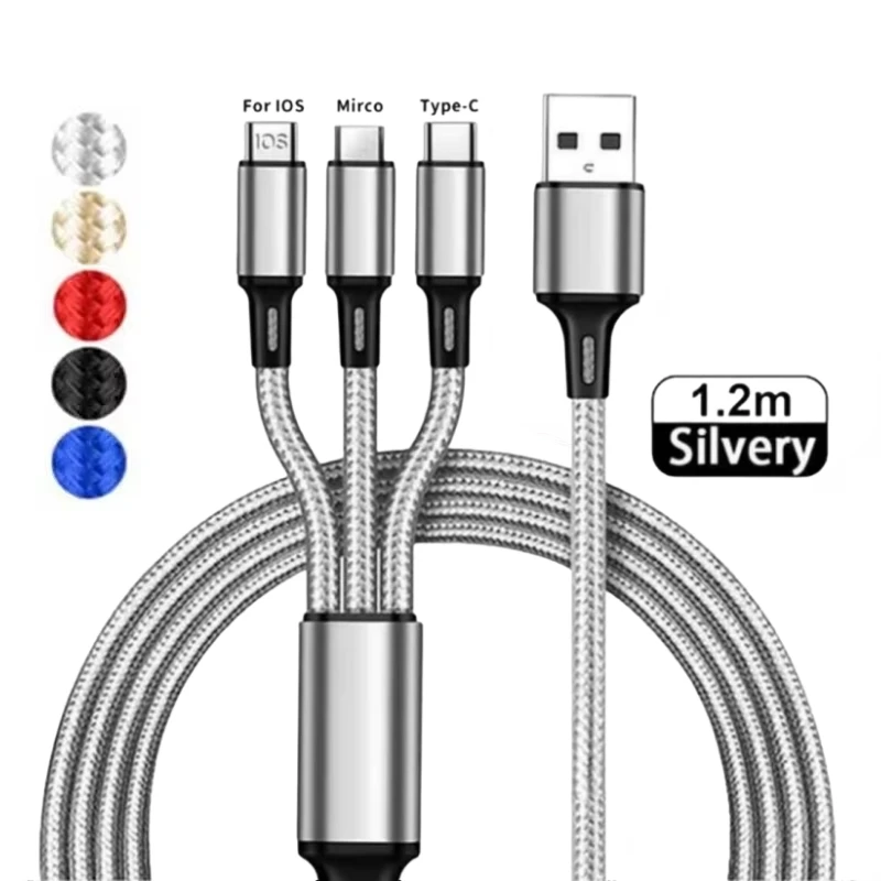 Cavo di ricarica rapido USB 3 in 1 tipo C Micro IOS Cavo multi caricabatterie per iPhone Huawei Samsung Cavo intrecciato in nylon