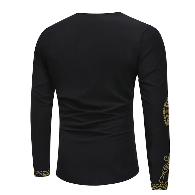 Camisa africana de manga larga para hombre, estampado irregular, camisetas de moda Dashiki, camiseta tradicional musulmana, ropa árabe, otoño