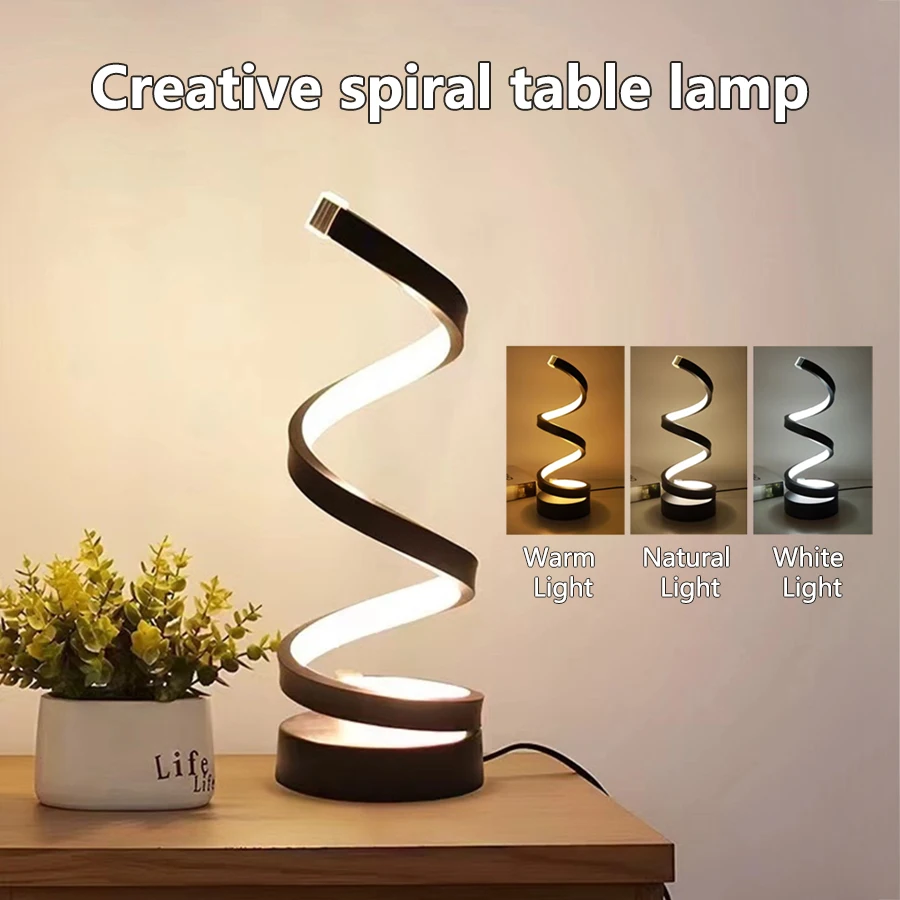 Tavolo moderno a spirale Luce notturna a LED Lampada da scrivania dimmerabile Soggiorno Lampada da comodino Comodino Studio Ufficio Decorazione camera da letto