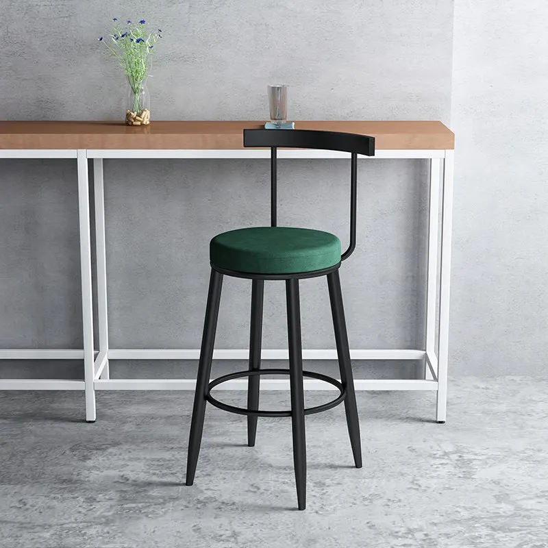 Silla de Bar moderna y ligera de lujo, taburetes de hierro con base alta para mostrador, asiento cómodo con respaldo, escena versátil, muebles para el hogar