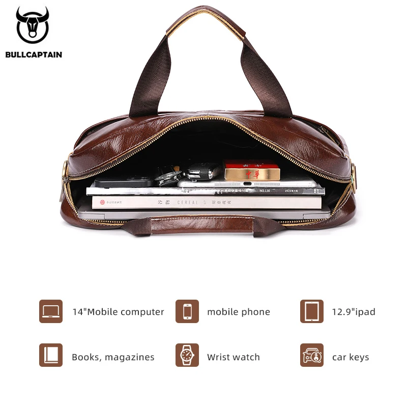 BULLCAPTAIN-Bolsa De Couro Para Laptop, Maleta Masculina, Bolsa De Viagem De Trabalho e Negócios, Camada Superior, 15 ", 053