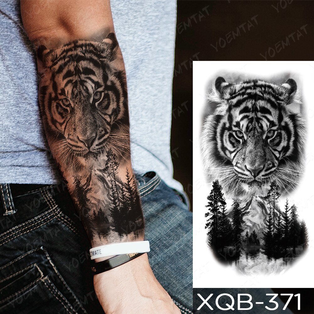 5 unids-pegatina de tatuaje temporal a prueba de agua, con forma de cruz de León, Tigre, Lobo, Cruz, animal salvaje, mujer, hombre, brazo, manga falsa, tatuajes