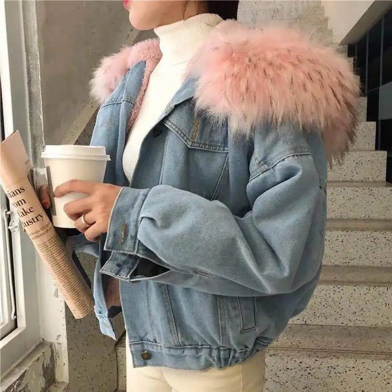 Hooded Denim Coats Pockets Single Breasted Jacket 2024 Autumn Winter Outerwear Thick Warm Comfortable Women Casual Overcoat