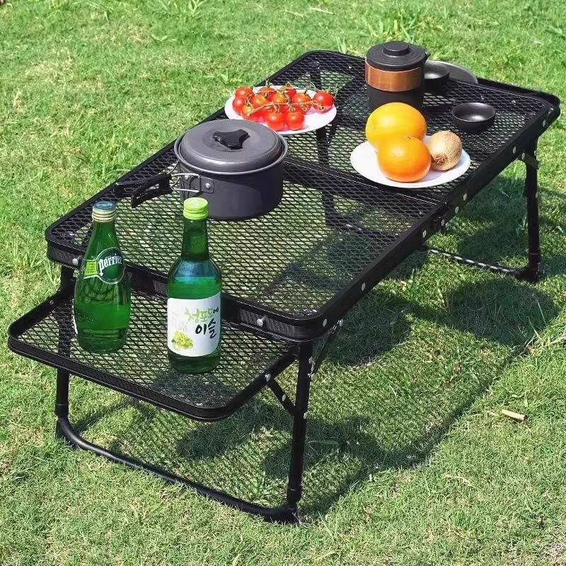 Nueva mesa de malla plegable para exteriores, mesa elevadora de malla de hierro, mesa plegable para pícnic al aire libre, mesa portátil de doble oreja para acampar