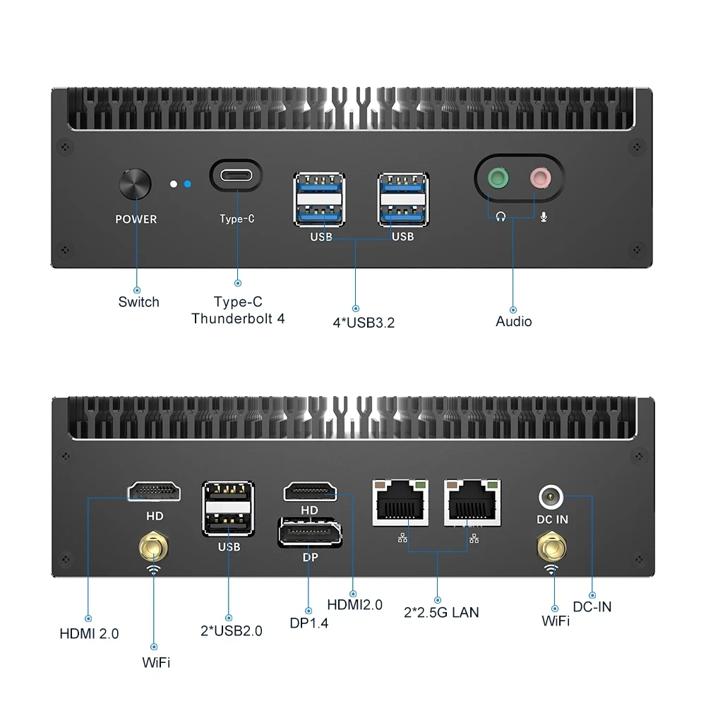 Lüfter loser Intel Mini PC 13. Generation i7 1355u i5 1335u 2*2,5g LAN PCIE 3. 0 DDR4 Tunder bolt 4 Egpu Desktop PC Gamer Mini Computer Wifi6