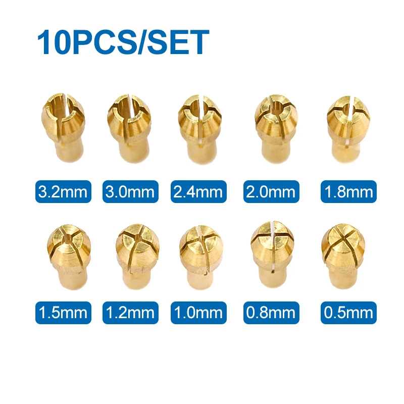 XCAN Mũi Khoan Mini Collet Chuck 10 Chiếc 0.5-3.2Mm Đường Kính 4.8Mm Vỏ Đồng Chucks Dremel Rotary dụng Cụ Điện Phụ Kiện Dụng Cụ