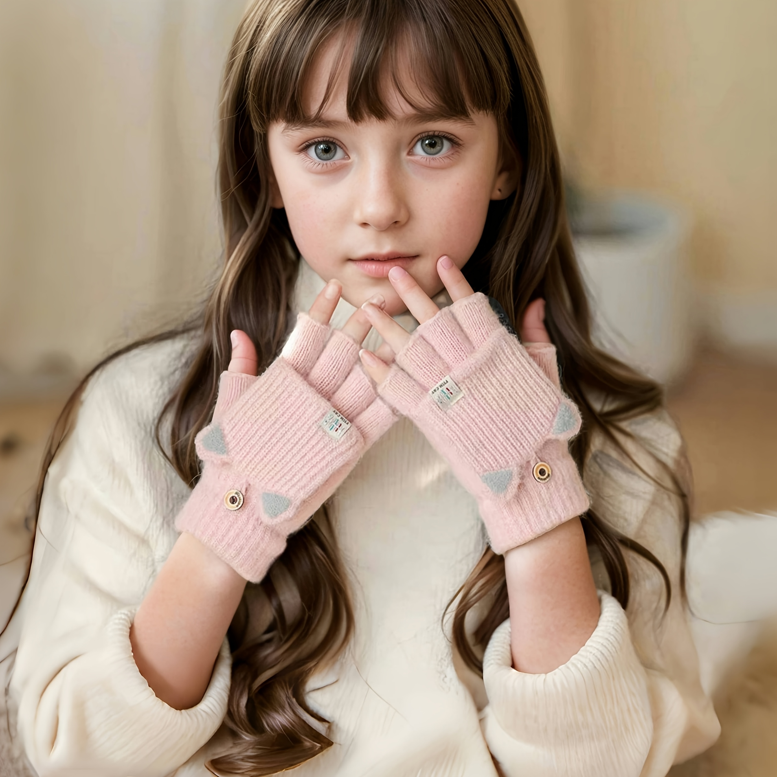 1 Pair  Autumn Winter Flip-Top Gloves, Thickened Warm Fingerless Gloves, Student Writing Half-Finger Gloves for Daily Wear