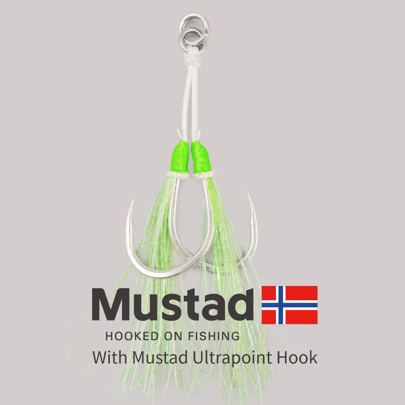 1-SJ Chậm Jigging Đôi Hỗ Trợ Mustad Móc Khóa Phát Sáng Jigging Móc Biển-Bột Rong Biển Lưỡi Câu
