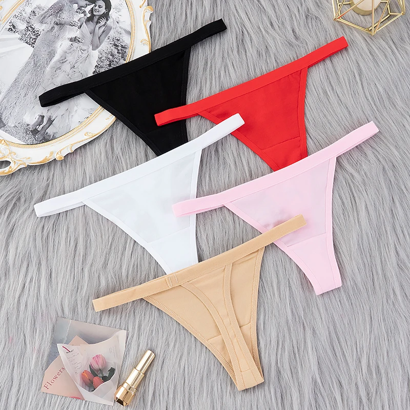 5 Pcs/lot Sexy Women Cotton G String Thongs Low Waist Seamless Female Underpants Solid Color High Elasticity Underwear Lingere
