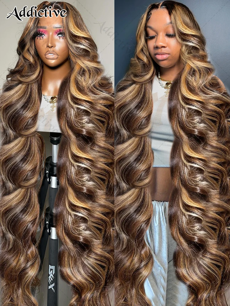30 40 Inch 4/27 Highlight Body Wave 13x4 Human Hair Lace Frontal Wigs 250 Density Colored Ombre 13x6 HD Lace Front Wig For Women