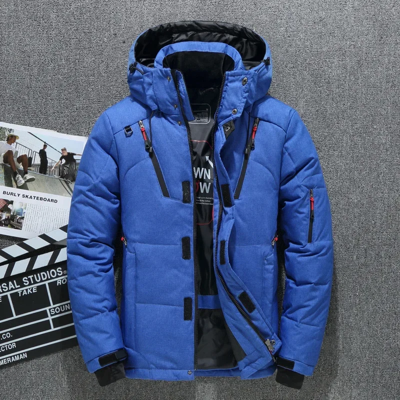 Herren-Parkas mit Kapuze, Grad-Winterkleidung für Herren, weißer Enten-Gänsefedern-Mantel, dicker warmer Schneejackenmantel für Herren, Windjacke für Herren