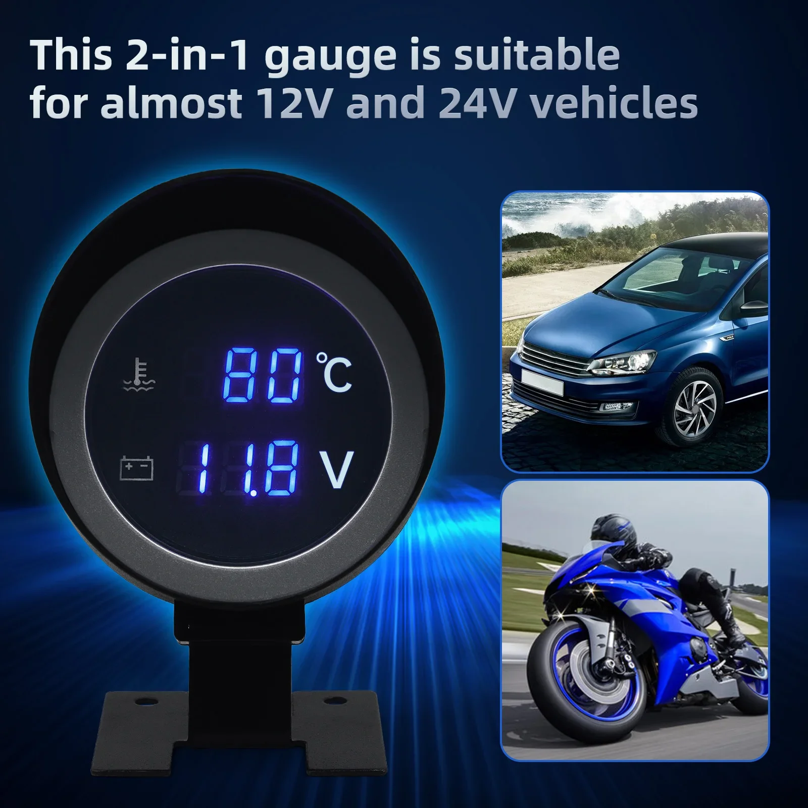 Medidor de temperatura del agua 2 en 1, voltímetro Digital Led, Sensor de temperatura del agua, Sensor de temperatura para coche, camión, motocicleta y coche