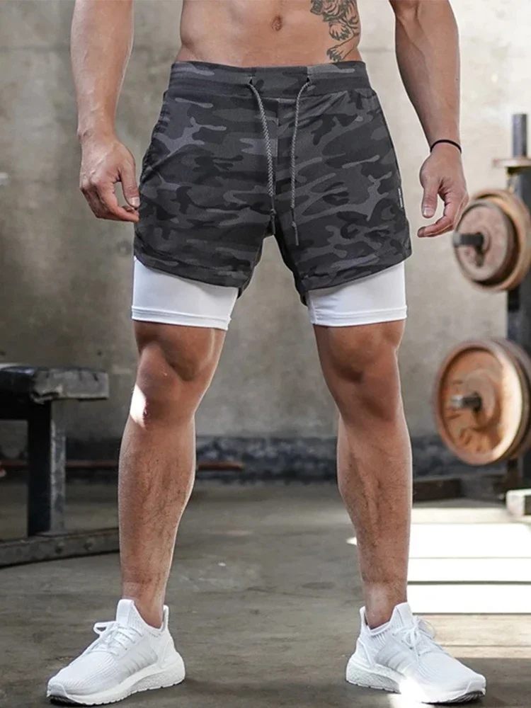 Camo Laufshorts Herren Gym Sportshorts 2-in-1 Quick Dry Workout Training Gym Fitness Jogging Kurze Hosen Sommer Herren Shorts