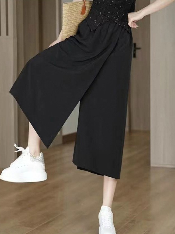 Sumi High Waist Ice Silk Loose Fit Thin Nine-Piece Women's Workwear Pants Skirt Casual Straight Leg Trousers for Summer