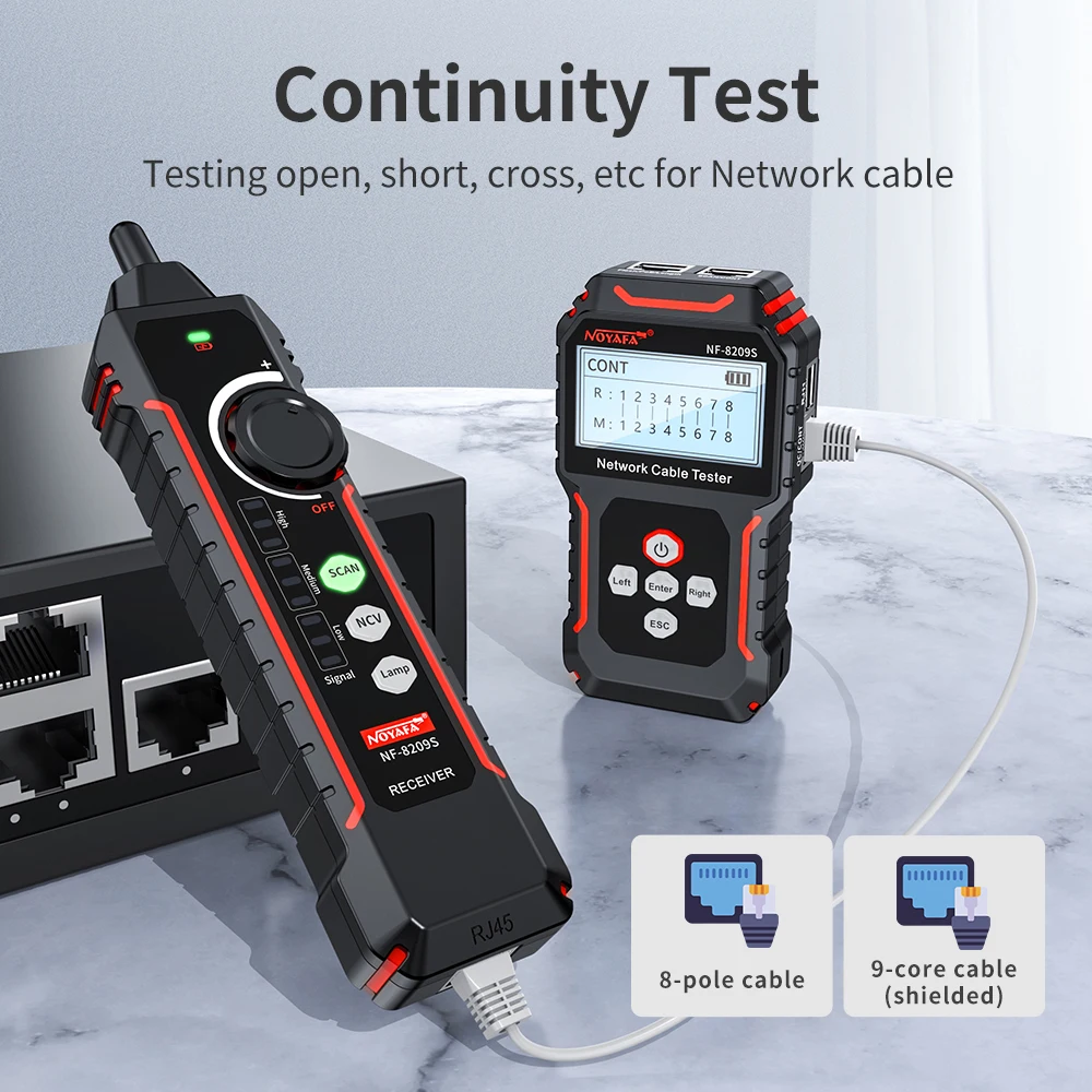 NOYAFA NF-8209S Mạng Theo Dõi Lan Đo Kiểm Tra Mạng Dụng Cụ Màn Hình Hiển Thị LCD Đo Chiều Dài Wiremap Bút Thử Cáp Theo Dõi