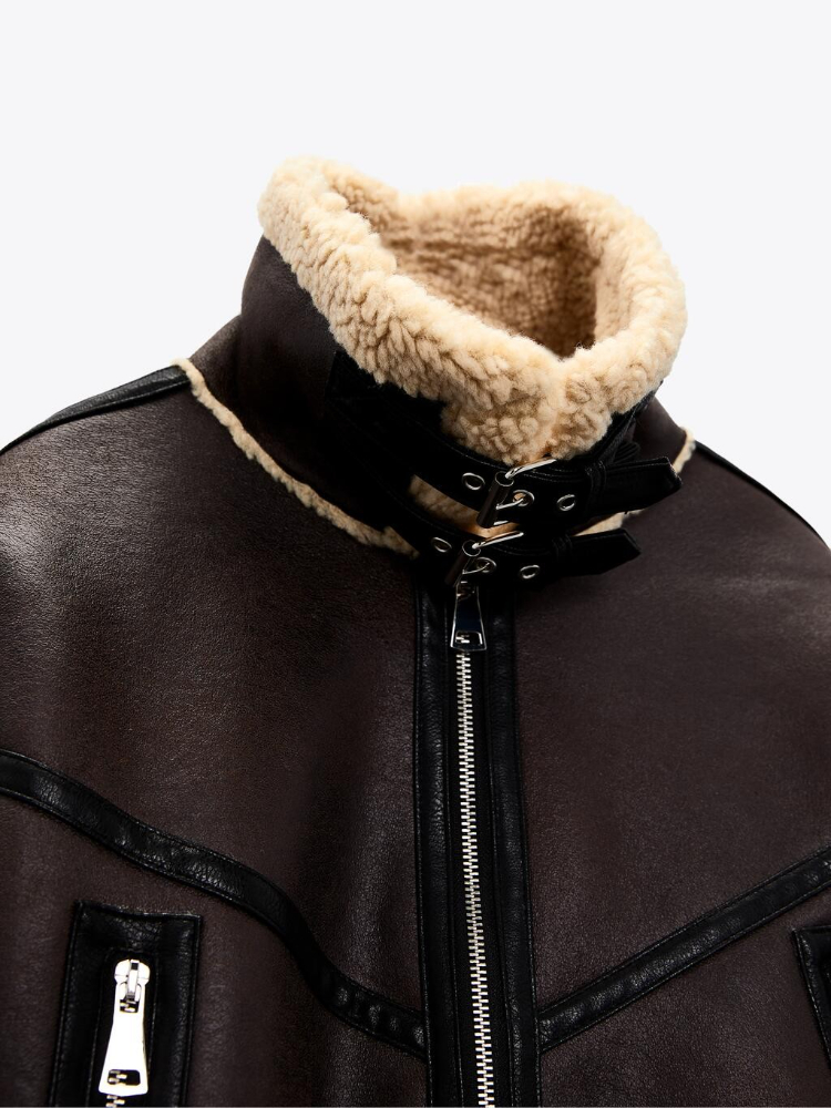LY VAREY LIN Jaqueta curta de pele de cordeiro falso para mulheres, zíper de lapela, casaco PU com cinto, outwear grosso quente, rua alta, novo, inverno