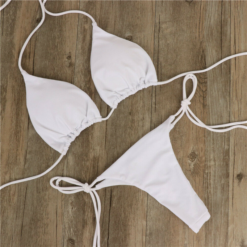 2025 Sexy licou couleur unie Bikini ensemble maillot de bain pour femme deux pièces Triangle string maillots de bain maillot de bain pour plage Biquinis
