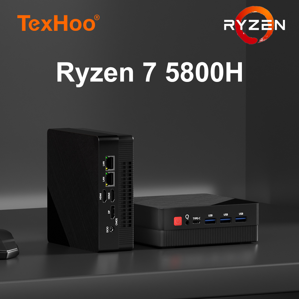 TexHoo AMD R7 6800H 6600H 6600U 7530U 5800H 4800H 4500U Mini PC DDR5 NVMe SSD WiFi 6 BT5.2 HDMI DP double LAN ordinateur de bureau