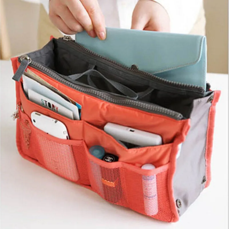 Bolsa organizadora de nailon para mujer, bolso organizador de viaje con forro grande, bolsa de cosméticos para maquillaje, bolso de mano barato para mujer