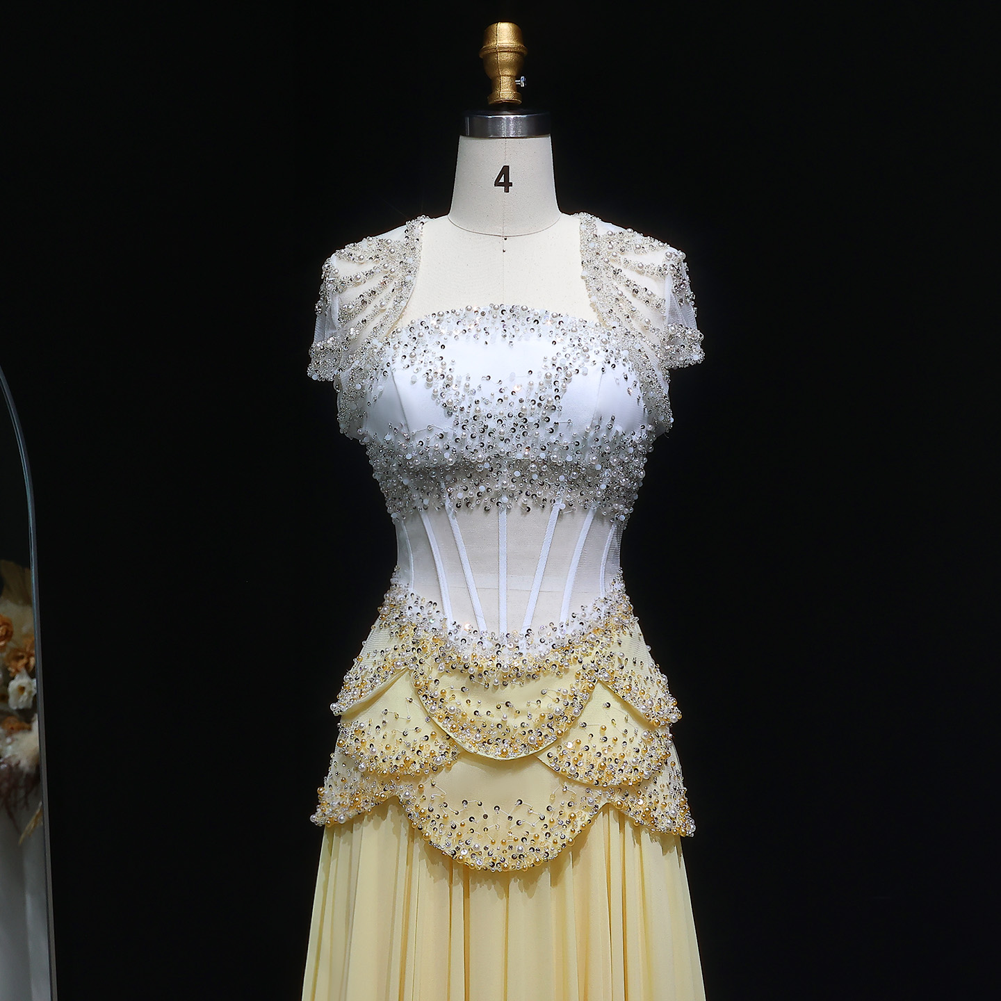 Sharon Said elegante witte en gele chiffon korset celebrity avondjurk met jas flare mouwen luxe SS286 SSCustomize