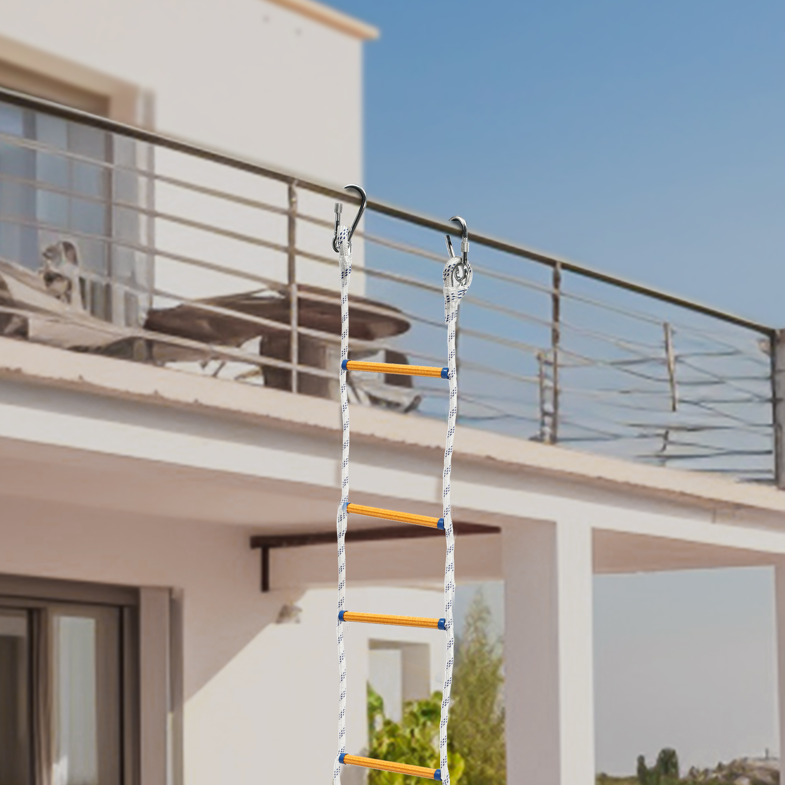 6m Strickleiter feuerfeste Rettungs seil leiter Balkon rettungs leiter mit 2 Karabinern für Hauptfenster Balkon geländer baum