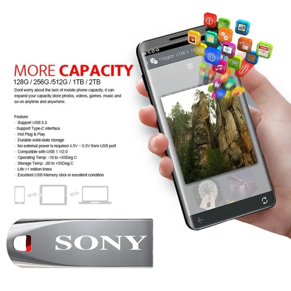 ソニー-高速メタルフラッシュドライブ、ポータブルUSBドライブ、防水メモリディスク、オリジナル、USB 3.0、1テラバイト、32GB、2テラバイト