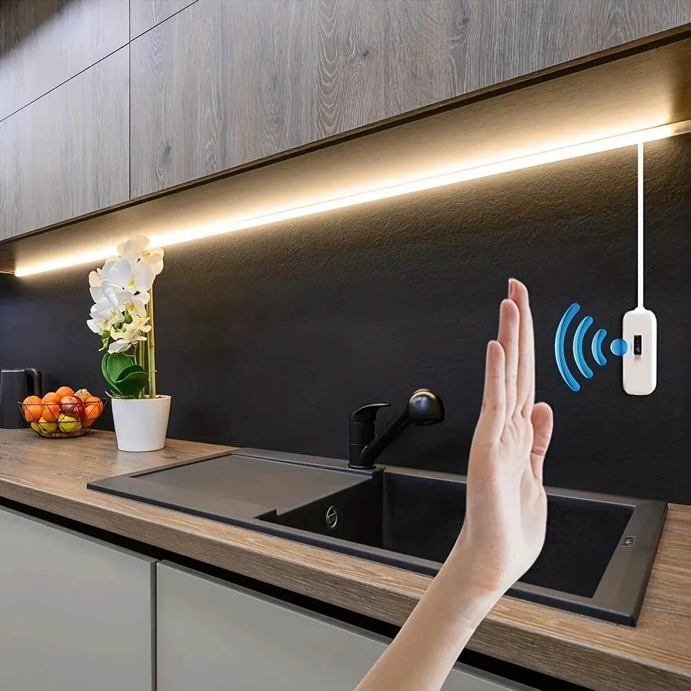 Lámpara de luces nocturnas de 1M DC 5V, Sensor de gestos USB, tira de luces regulable 2835, retroiluminación de TV, diodo de cinta ondulada de barrido manual para cocina