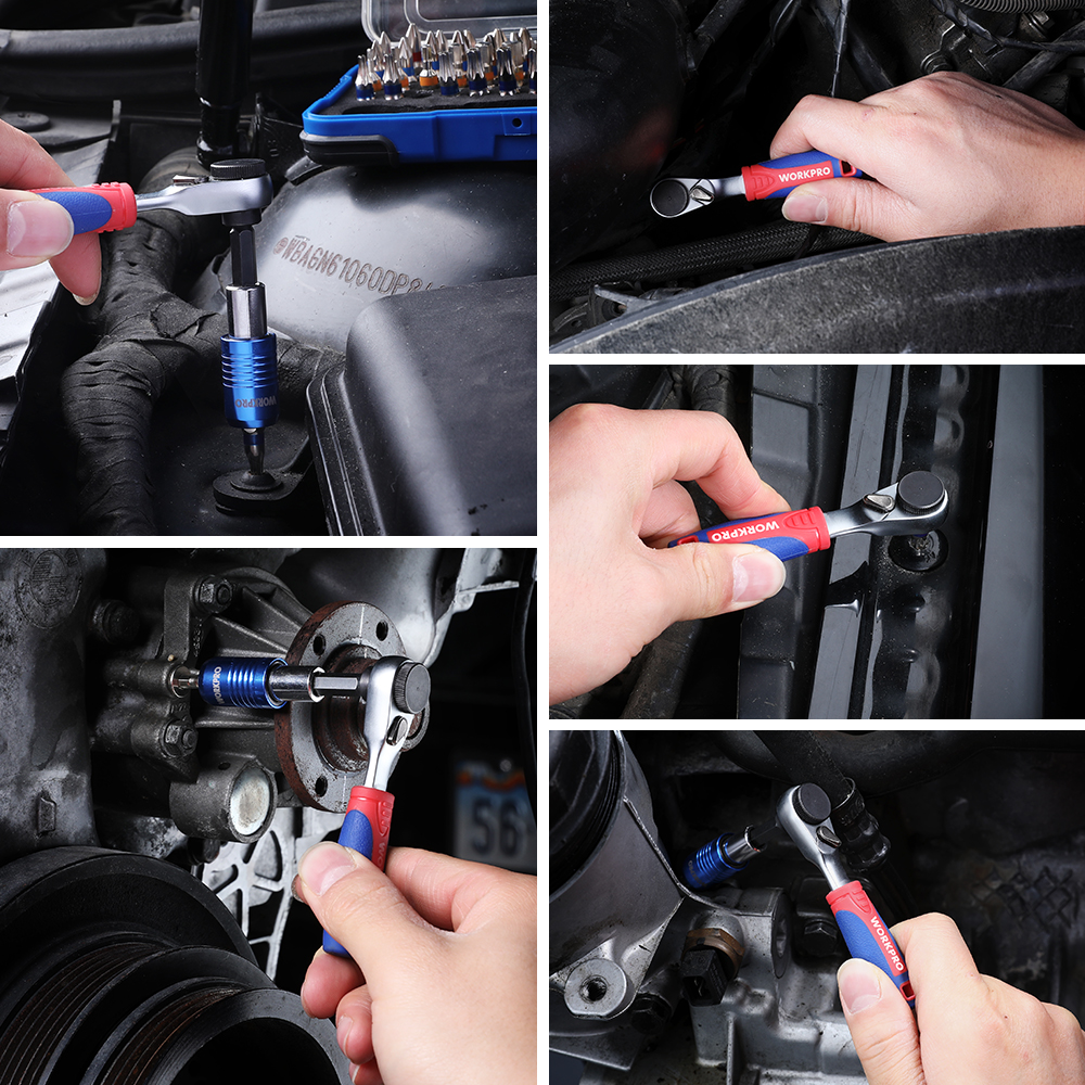 WORKPRO 1/4" Mini Ratchet Wrench and 41PCS Screwdriver Bits Set  Hex Torque Quick Release Ratchet Wrench Handle Repair Tool