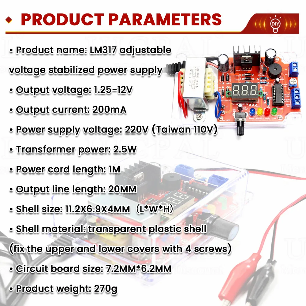 DIY Kit LM317 Einstellbare geregelte Spannung 110 V 220 V bis 1,25 V-12,5 V Step-down-Stromversorgungsmodul PCB Board Elektronische Kits