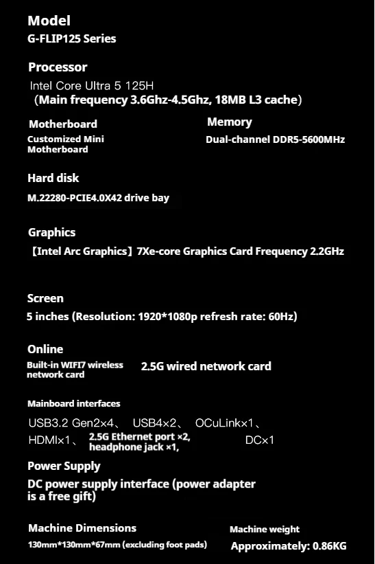aoostar G-FLIP Intel Core 125H/155H mini console gaming office design ultra-quiet desktop computer high-performance mini console