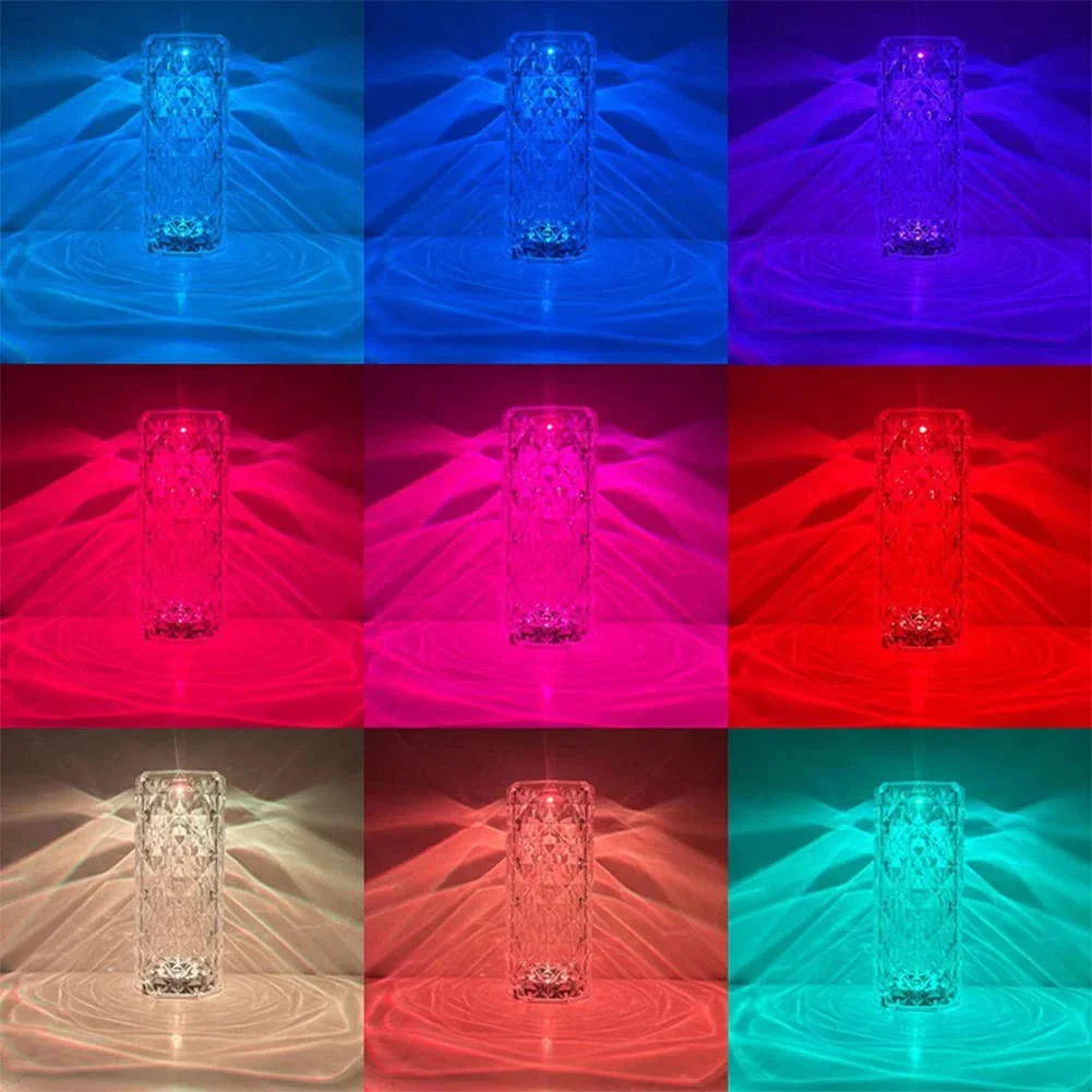 3 16 Colors LED Crystal Ambient Night Light Table Lamp USB Charging Desk Light IR Touch Control Atmosphere Projection Lighting