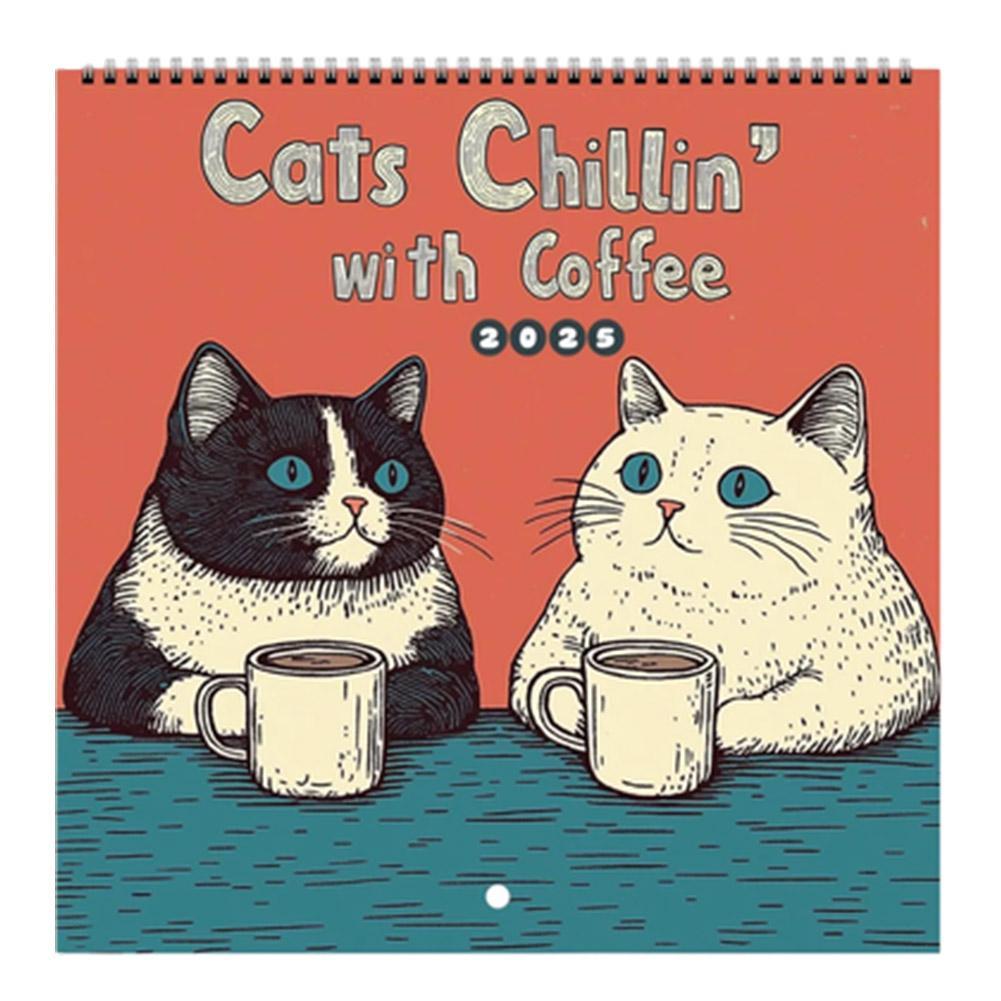 Niedlicher Katzen-Design-2025, Katzen-Café-Kalender zum Aufhängen, Wandkalender, monatlicher 12-Monats-Familienplaner, Organizer-Kalender für Schlafzimmer