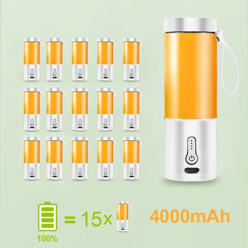 Poderoso Liquidificador Portátil para Smoothies, USB Recarregável, Processador de Alimentos, Máquina Misturadora de Frutas, Mini Juicer Cup, 530ml