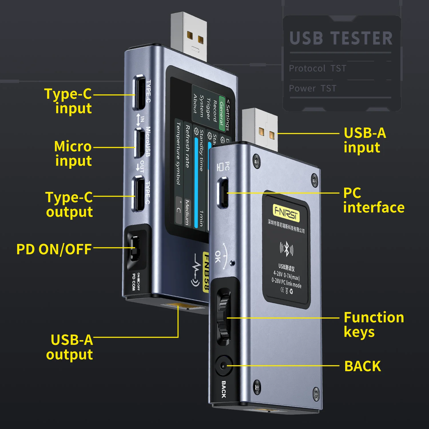 FNB58 USB เครื่องทดสอบโวลต์มิเตอร์แอมป์มิเตอร์ TYPE-C Fast Charge Detection Trigger การวัดความจุ Ripple การวัด