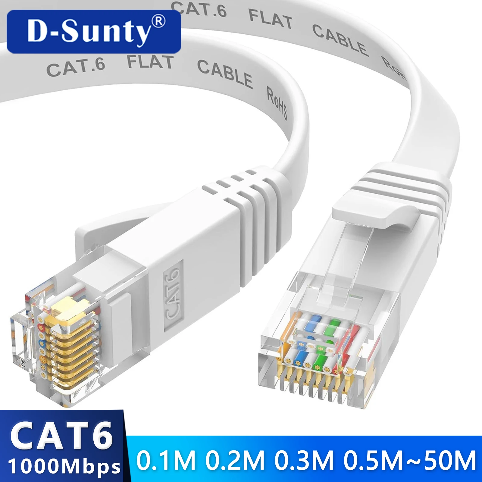 0,1 M 0,2 M 0,3 M 0,5 M 50M Cat6 Cable Ethernet corto plano RJ45 ordenador Internet LAN red Cable de conexión Ethernet