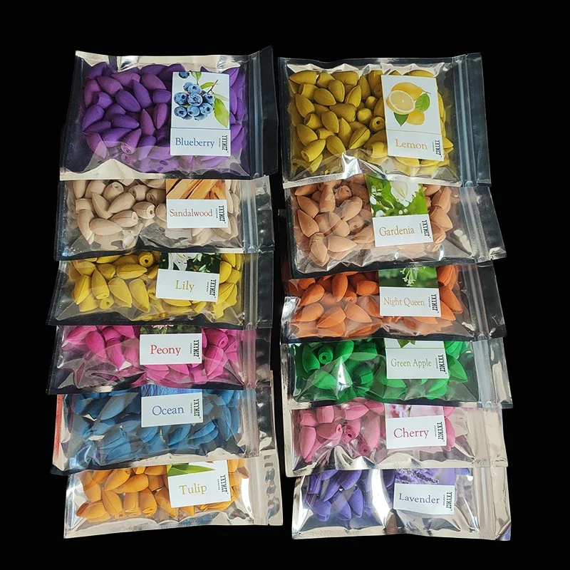 Y 50 unids/bolsa conos de incienso de cascada Natural, torre de reflujo de incienso para quemador de humo, fragancia de cono de reflujo, aromaterapia de lavanda