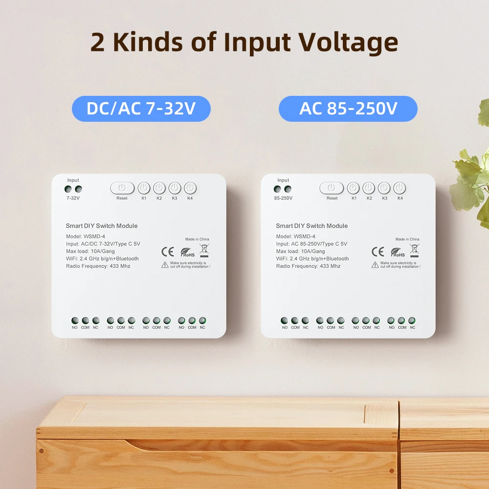 Módulo de interruptor de contato seco inteligente MIUCDA Tuya de 4 canais 7-32V/85-250V suporta compatível com Alexa Google Home