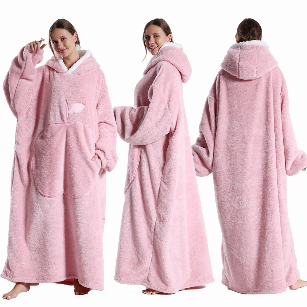 Extra longo wearable cobertores inverno flanela cobertor com capuz com mangas completas das mulheres dos homens aconchegante macio lance adulto tv cobertor