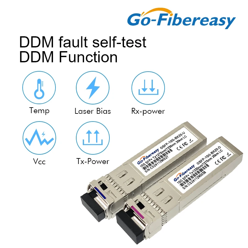 Módulo SFP 10Gb BiDi LC WDM 10km/20km/40km ~ 100km Tx1270/Rx1330nm Transceptor SFP+ Compatible con interruptor óptico Cisco/Miktotik