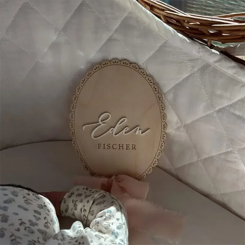 1 Pcs Wooden Ribbon Bow Milestone Card Customized Name Tag Milestone Marker Baby Shower Gift Fill in Your Name