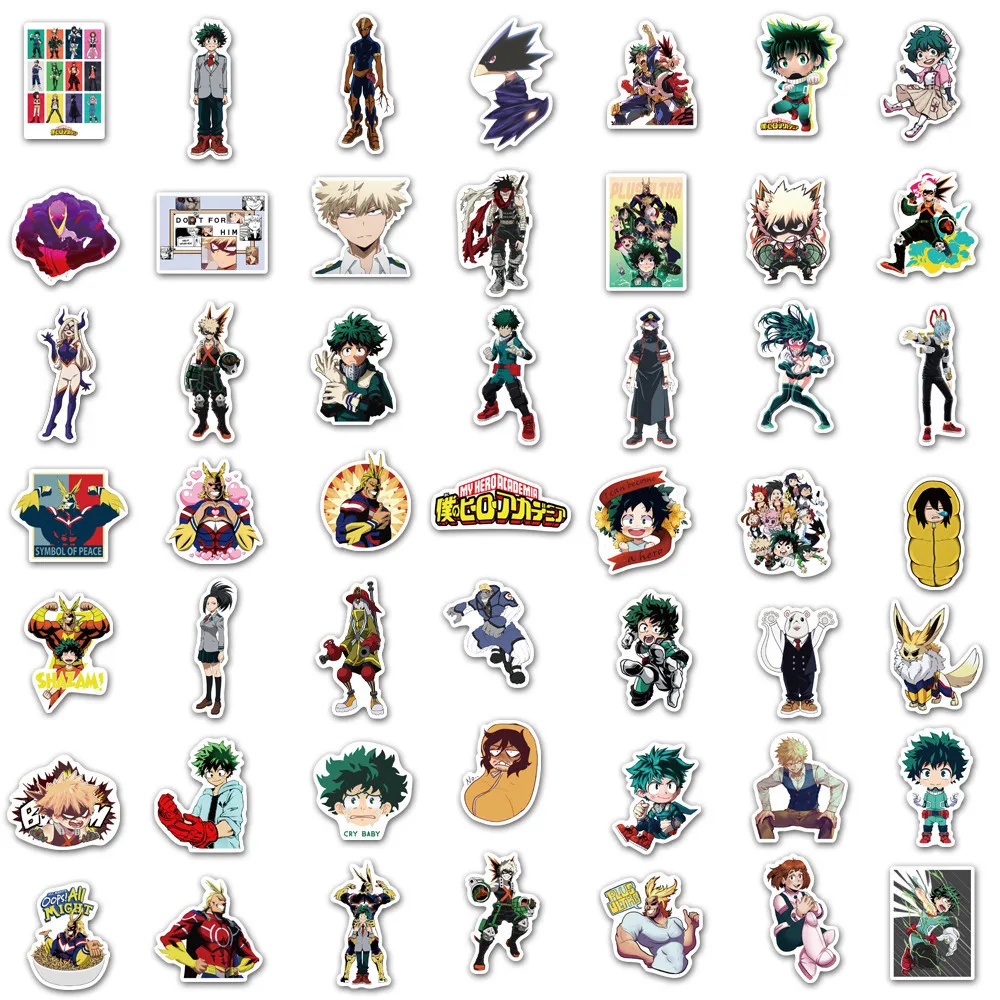 สติกเกอร์อนิเมะ My HERO Academy ของฉัน100ชิ้นกระเป๋าเดินทางสเก็ตบอร์ดเคสโทรศัพท์กันน้ำแพ็คสติกเกอร์น่ารักแล็ปท็อปผิวของเล่นเด็ก